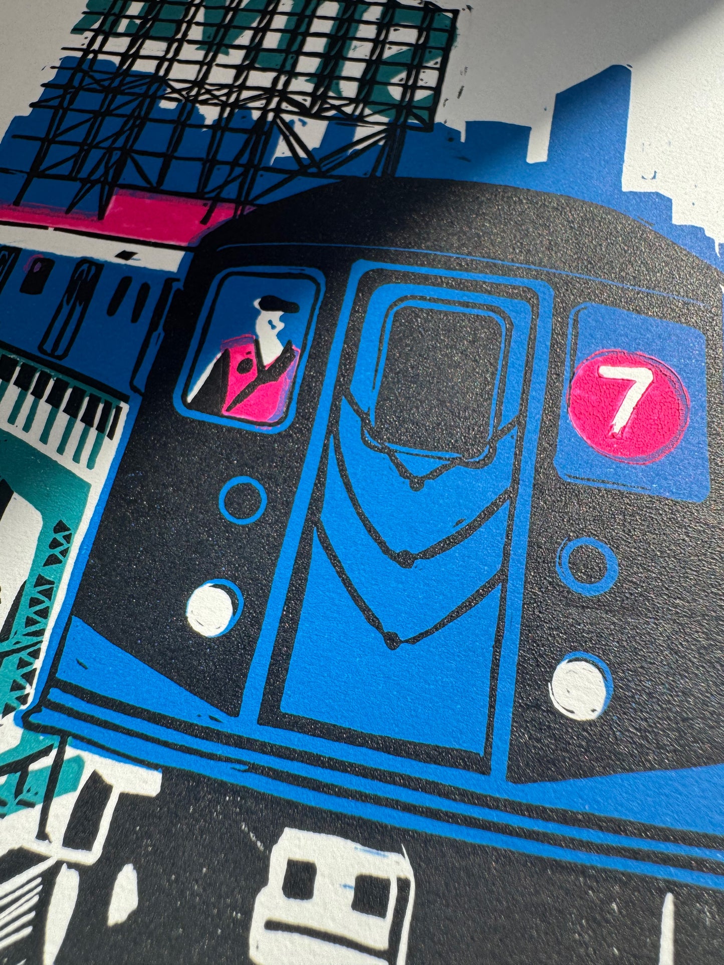 10x8in 7 Train Original Block Print