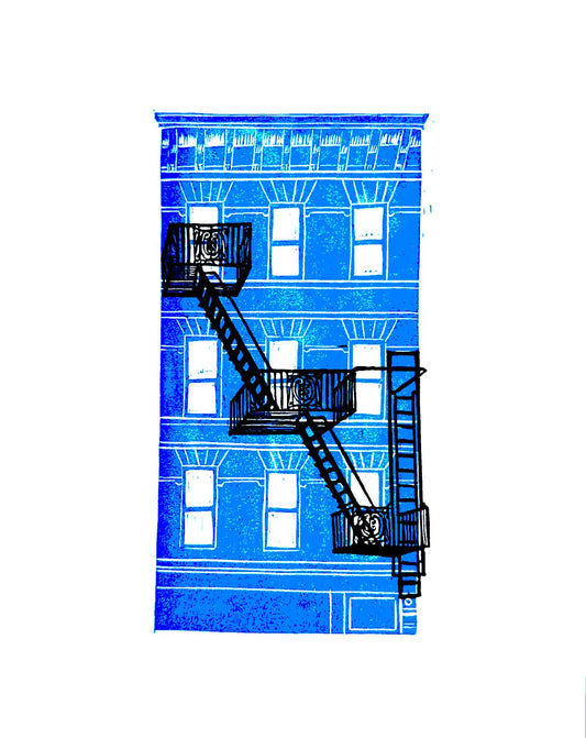 10x8 Fire escape Original Block Print