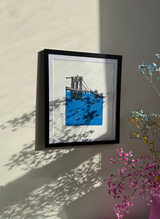10x8 Brooklyn Bridge Original Block Print