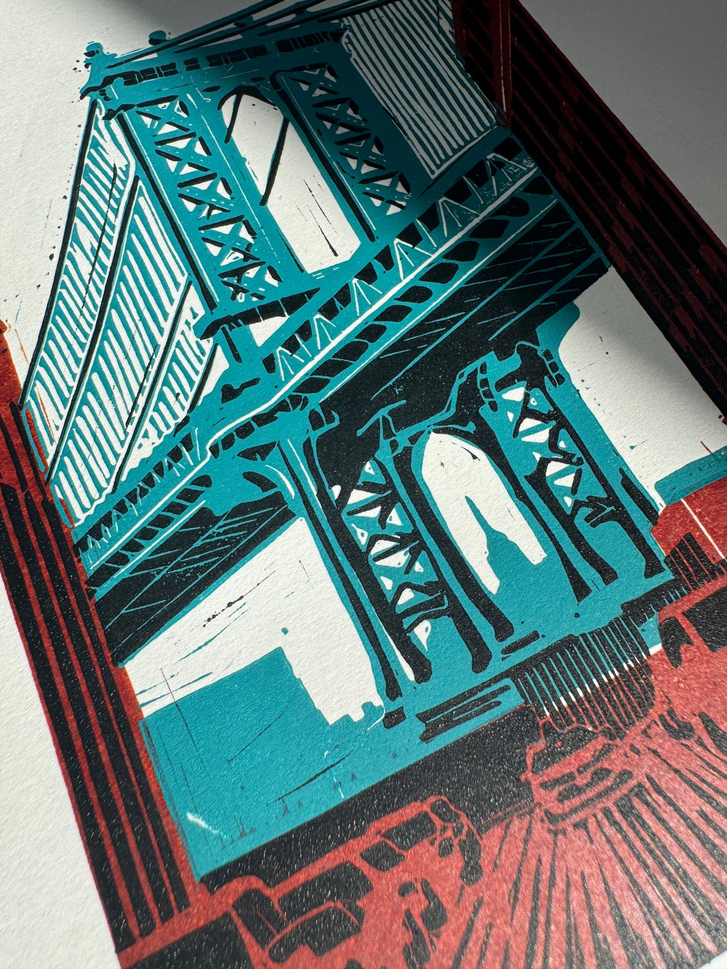 10x8 in Manhattan Bridge Original Block Print