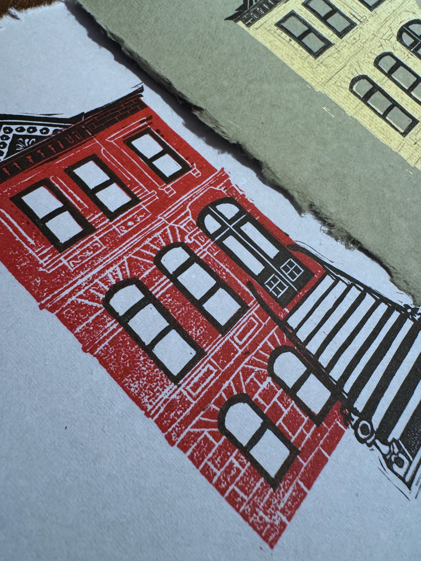 Brownstone original blockprint in 5x7 - Spring edition