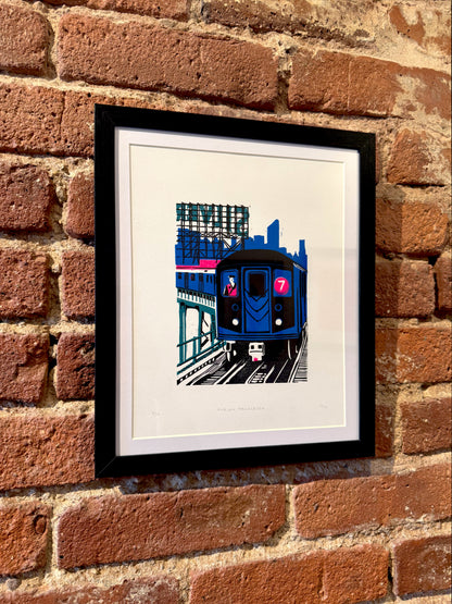 10x8in 7 Train Original Block Print