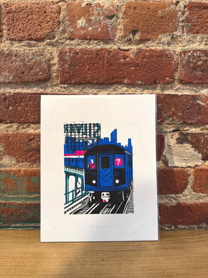 10x8in 7 Train Original Block Print