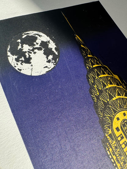 10x8 in Chrysler Moon Original Block Print