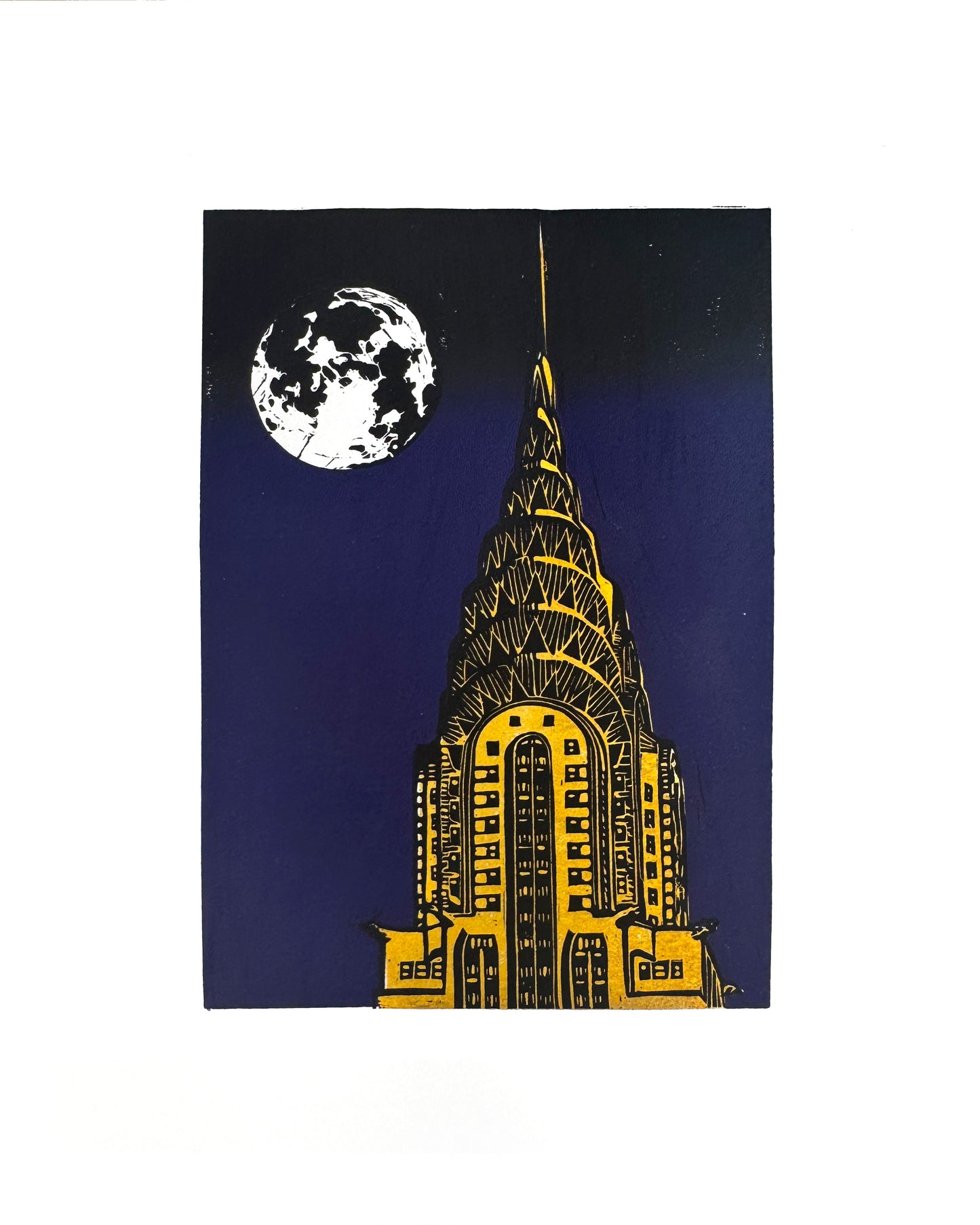 10x8 in Chrysler Moon Original Block Print
