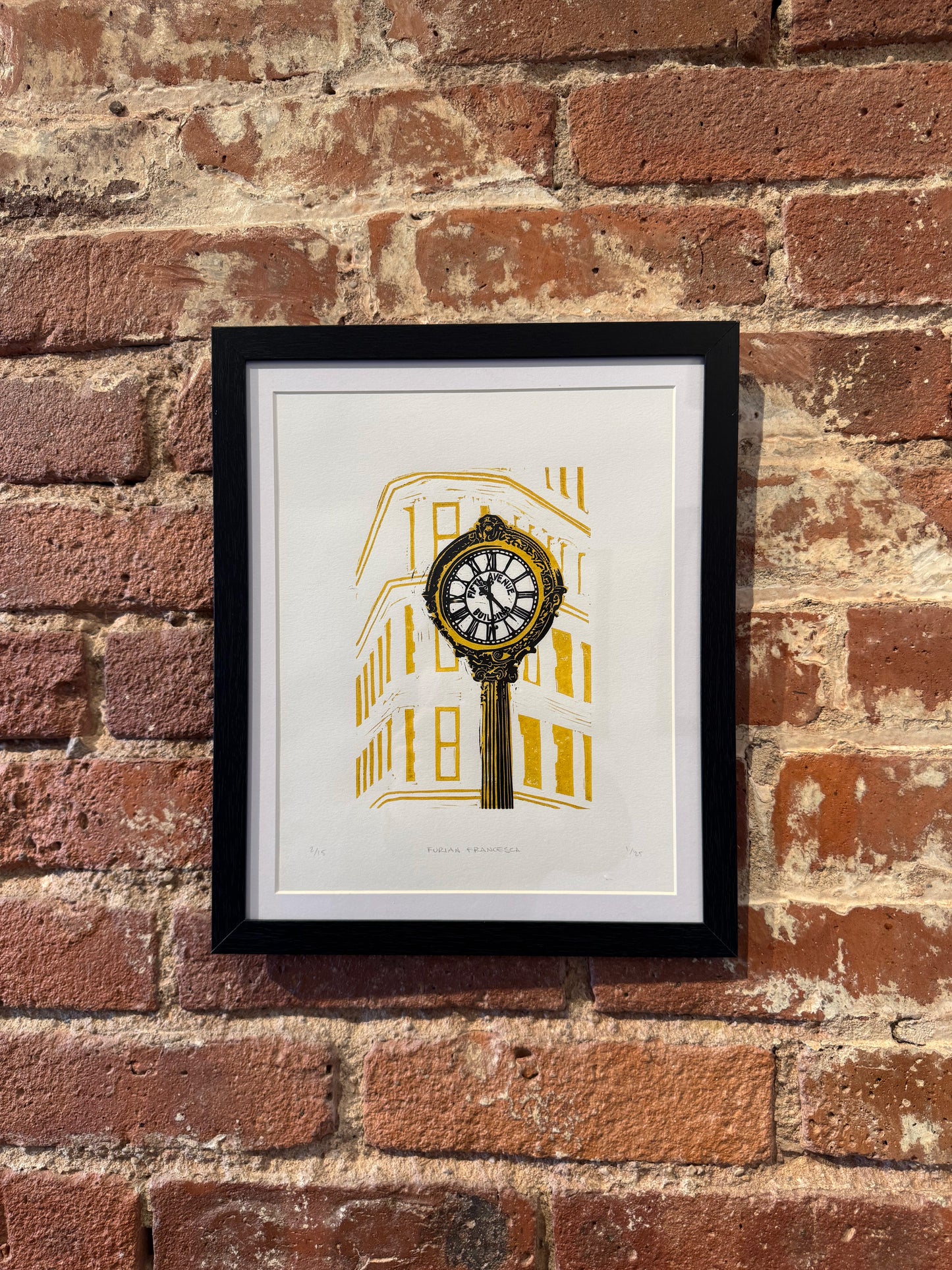 10x8 in Flatiron Clock Original Block Print