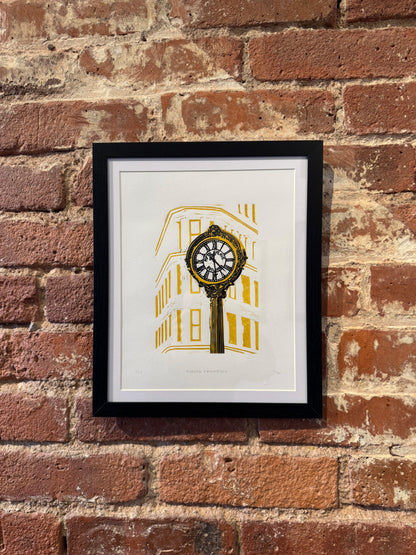 10x8 in Flatiron Clock Original Block Print
