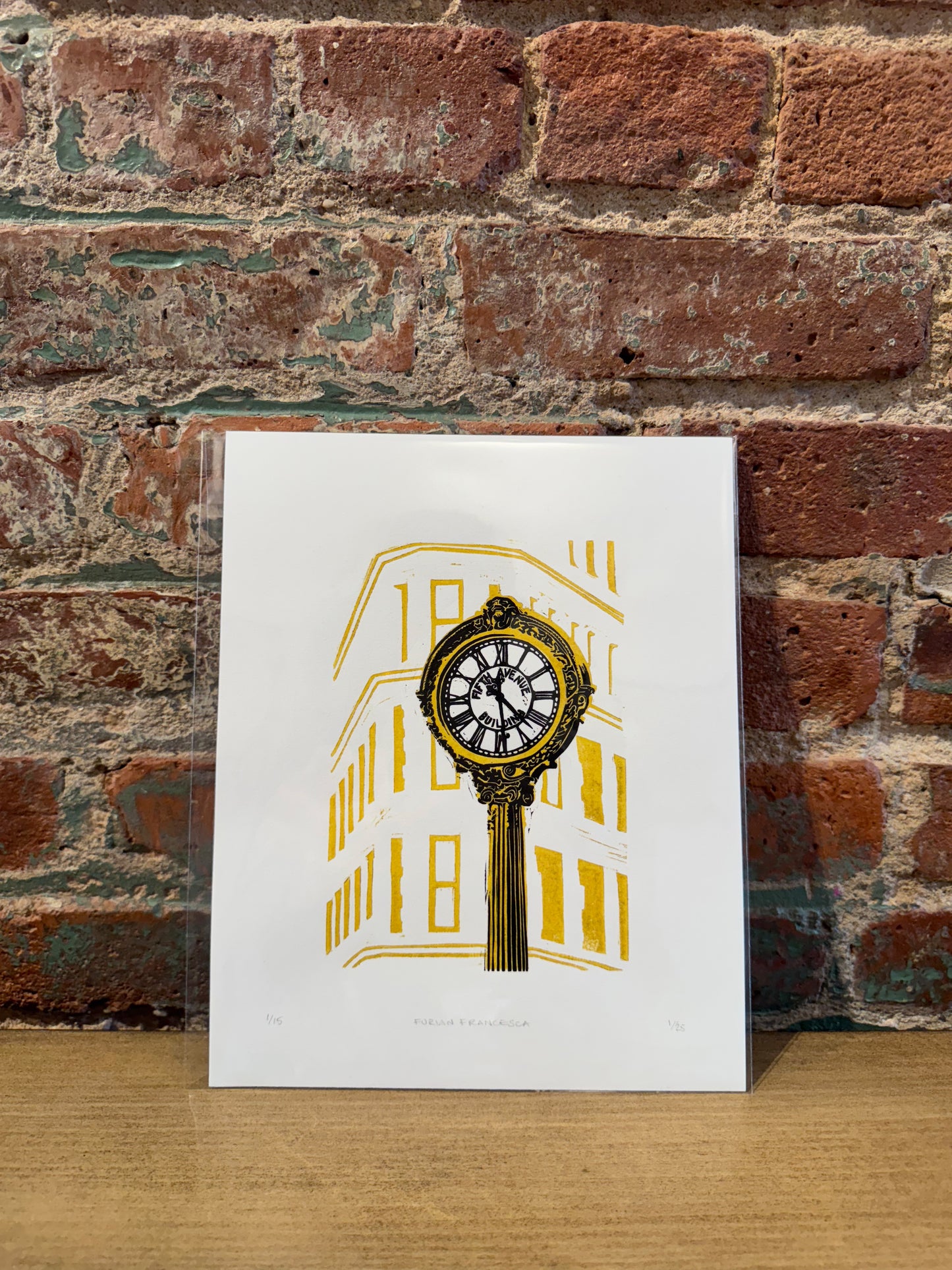 10x8 in Flatiron Clock Original Block Print