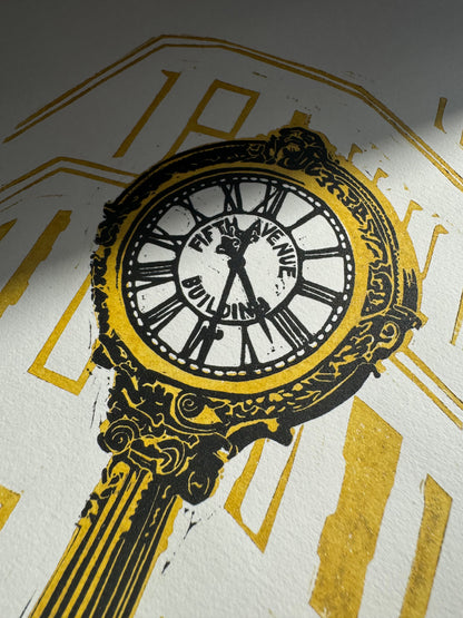10x8 in Flatiron Clock Original Block Print