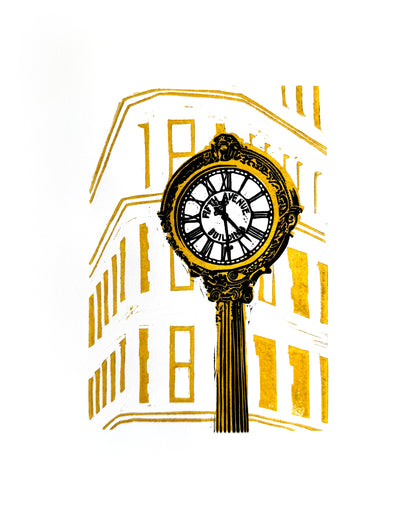 10x8 in Flatiron Clock Original Block Print