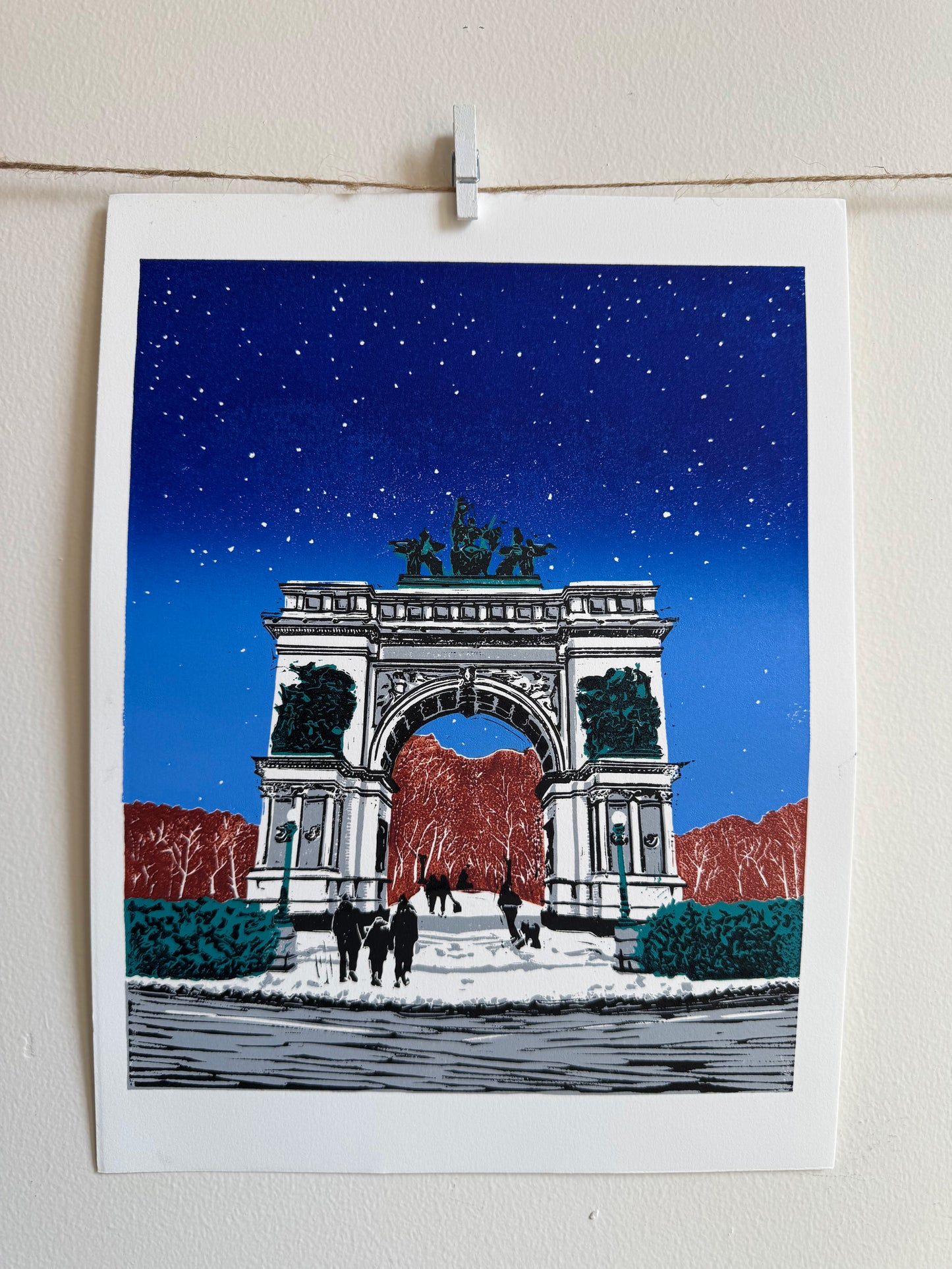 9x12 in Soldiers & Sailors Memorial Arch Original Block Print