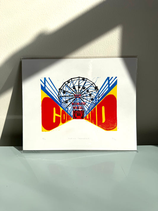 10x8 Coney Island Original Block Print