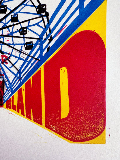 10x8 Coney Island Original Block Print