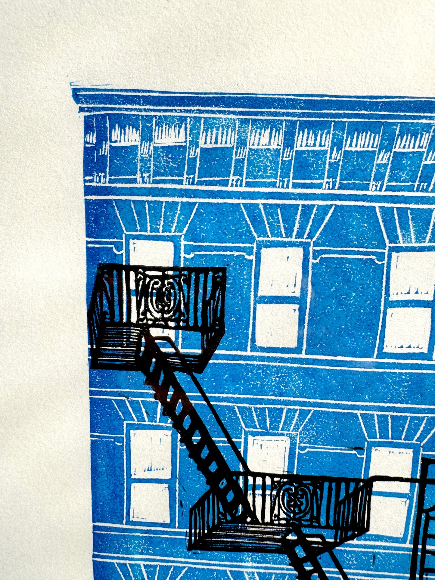 10x8 Fire escape Original Block Print