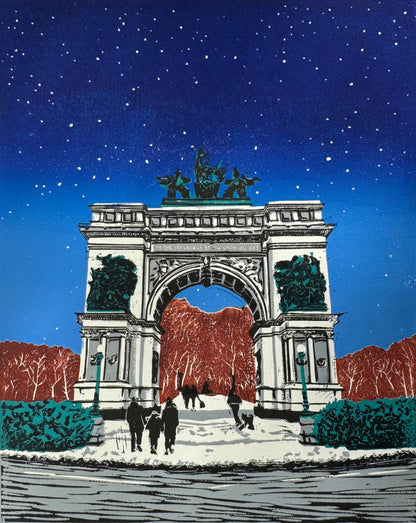 9x12 in Soldiers & Sailors Memorial Arch Original Block Print