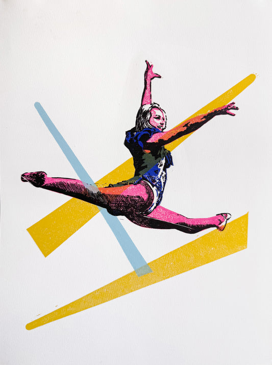 12x9 in The Tightroper Walker Original Block Print