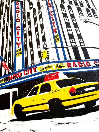 10x8 in Radio City Hall Original Block Print