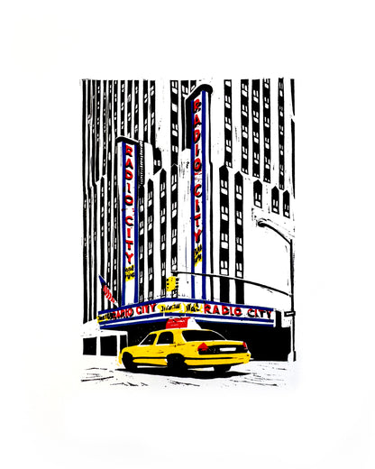 10x8 in Radio City Hall Original Block Print
