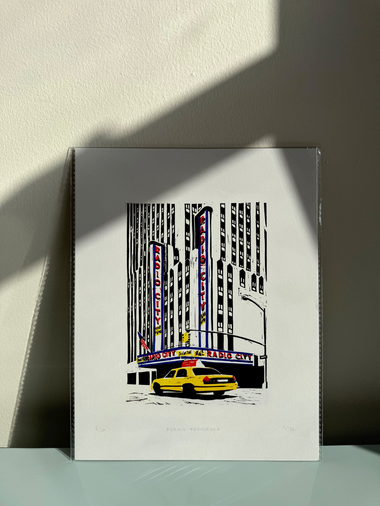 10x8 in Radio City Hall Original Block Print