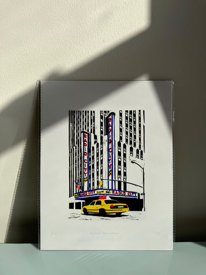 10x8 in Radio City Hall Original Block Print