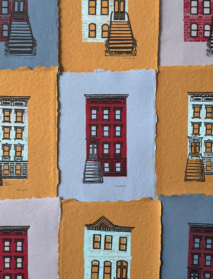 Brownstone original blockprint in 5x7 - Spring edition