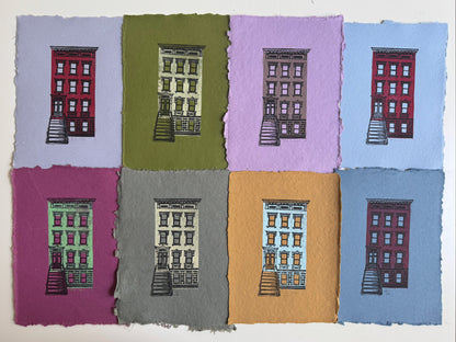Brownstone original blockprint in 5x7 - Spring edition