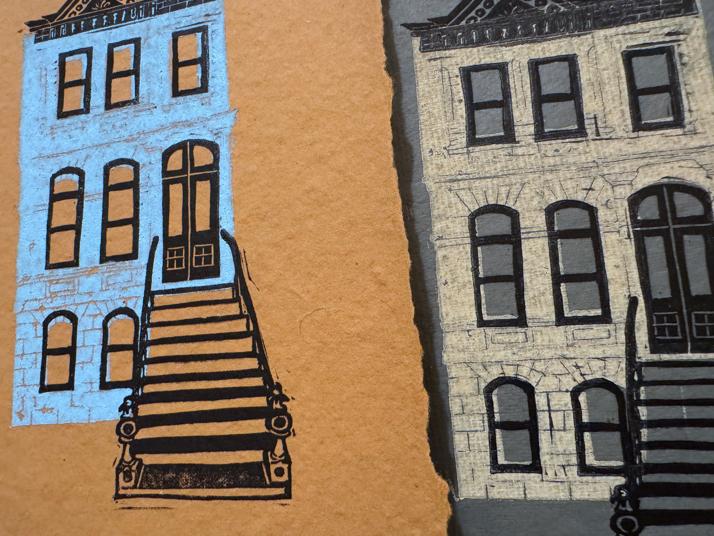Brownstone original blockprint in 5x7 - Spring edition